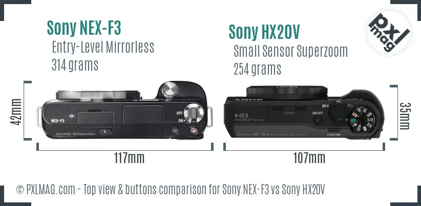 Sony NEX-F3 vs Sony HX20V top view buttons comparison