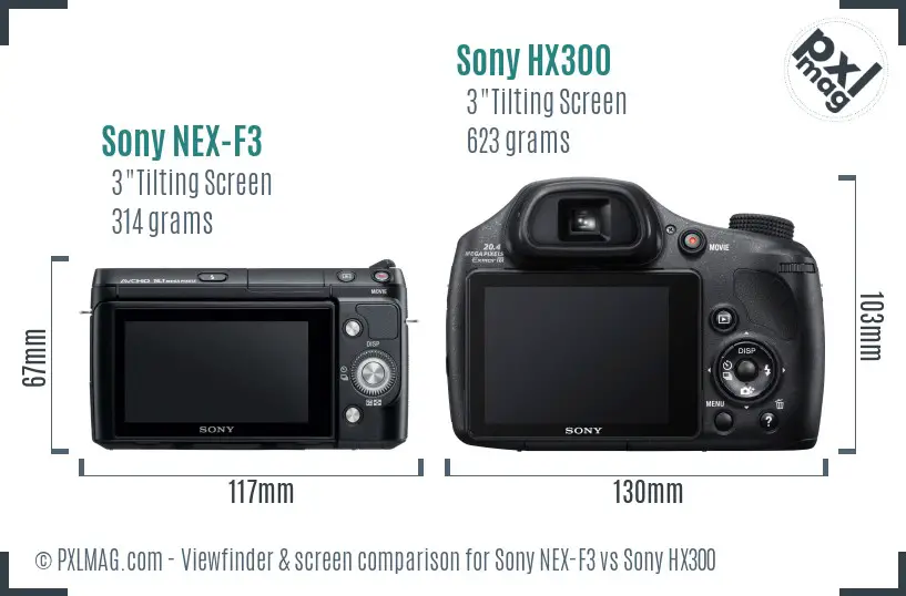 Sony NEX-F3 vs Sony HX300 Screen and Viewfinder comparison