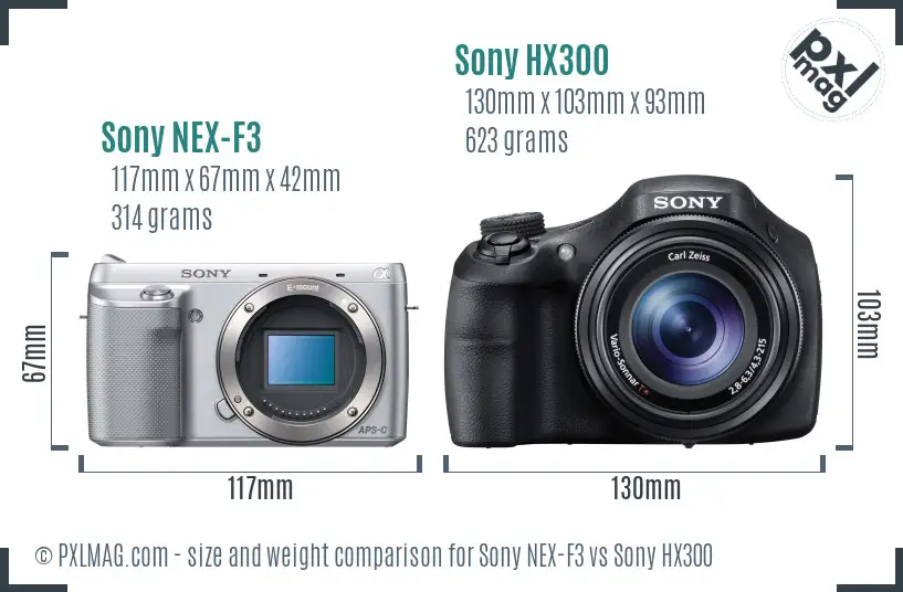 Sony NEX-F3 vs Sony HX300 size comparison
