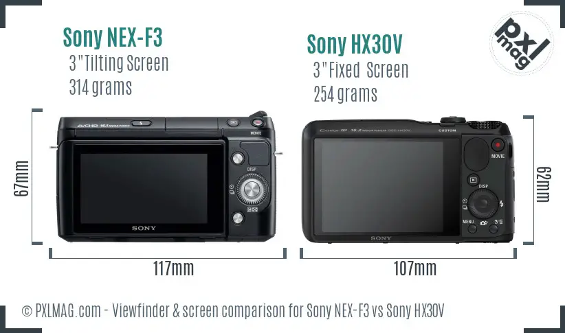 Sony NEX-F3 vs Sony HX30V Screen and Viewfinder comparison