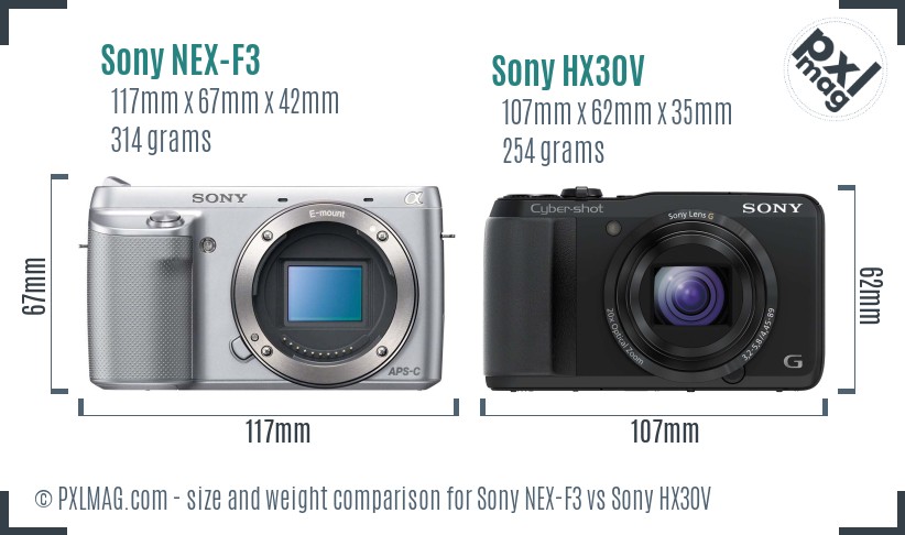 Sony NEX-F3 vs Sony HX30V size comparison