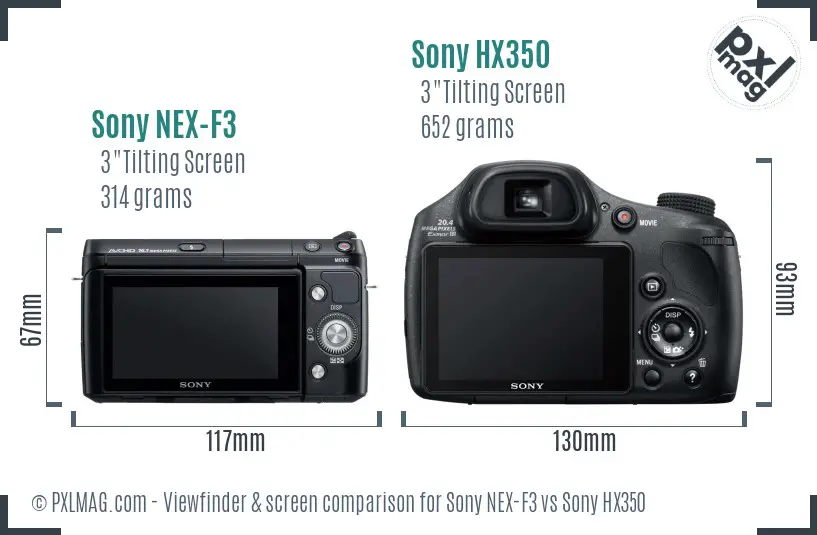 Sony NEX-F3 vs Sony HX350 Screen and Viewfinder comparison