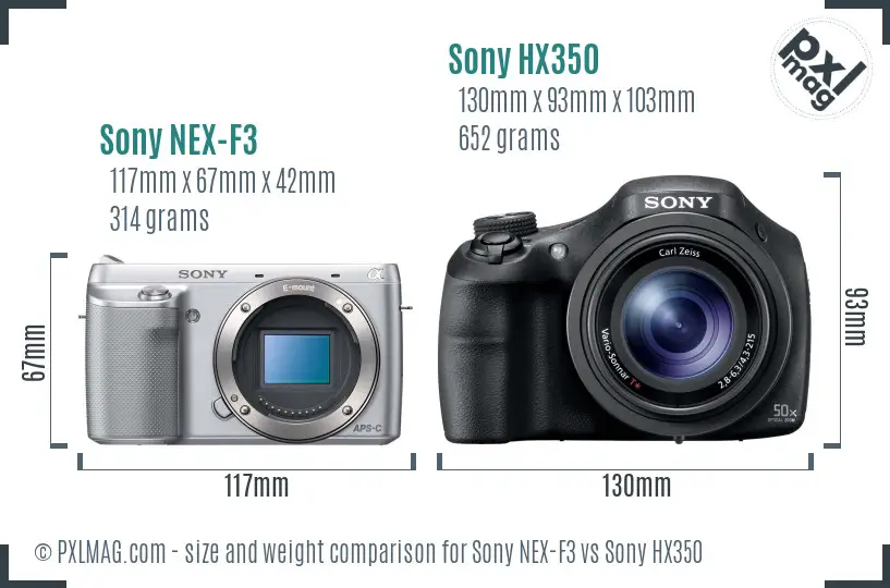 Sony NEX-F3 vs Sony HX350 size comparison