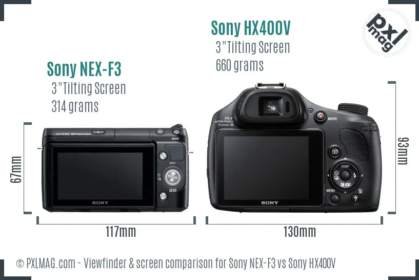 Sony NEX-F3 vs Sony HX400V Screen and Viewfinder comparison