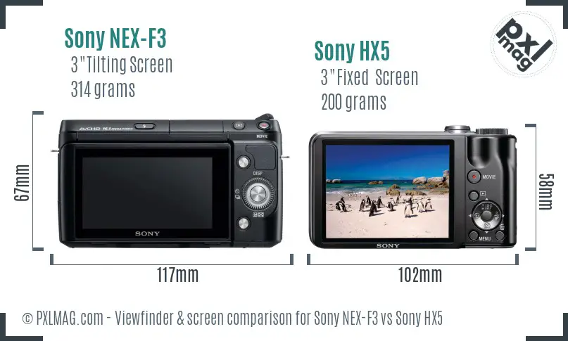 Sony NEX-F3 vs Sony HX5 Screen and Viewfinder comparison