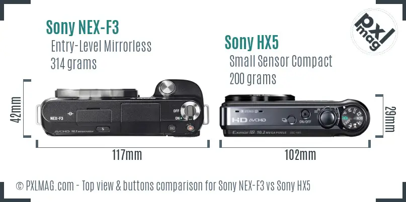 Sony NEX-F3 vs Sony HX5 top view buttons comparison