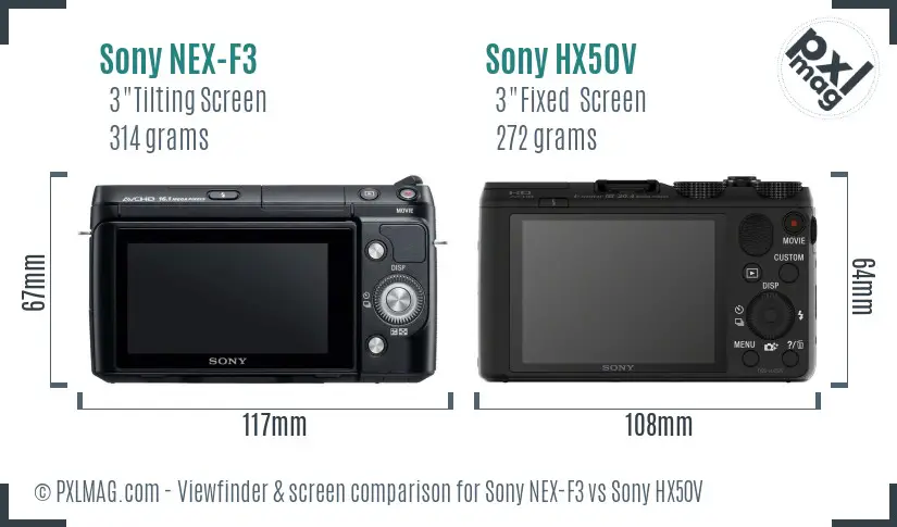 Sony NEX-F3 vs Sony HX50V Screen and Viewfinder comparison