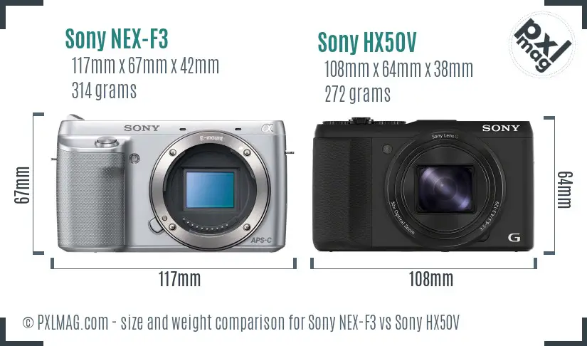 Sony NEX-F3 vs Sony HX50V size comparison