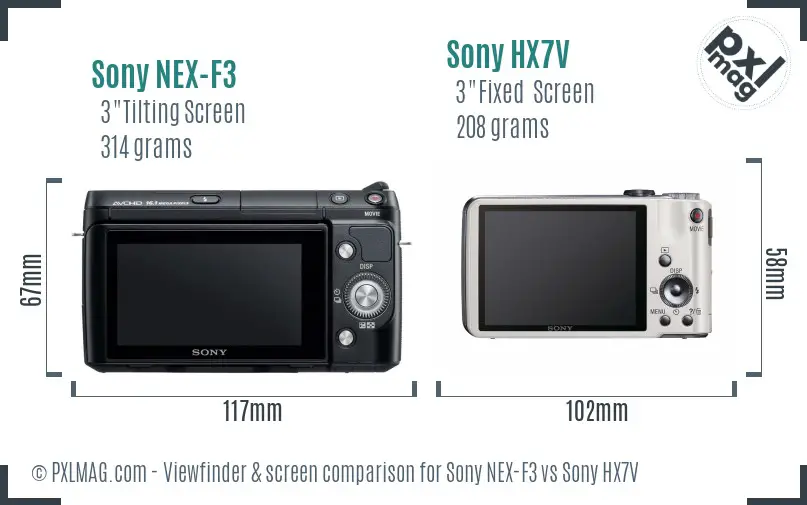 Sony NEX-F3 vs Sony HX7V Screen and Viewfinder comparison