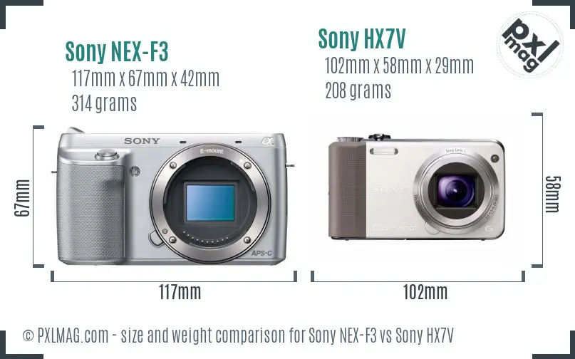 Sony NEX-F3 vs Sony HX7V size comparison