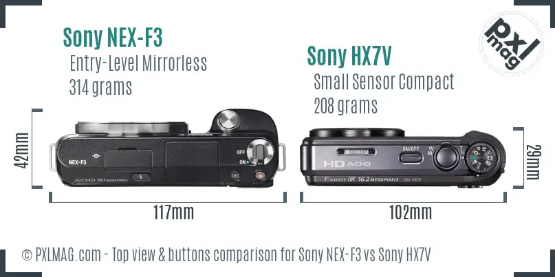 Sony NEX-F3 vs Sony HX7V top view buttons comparison