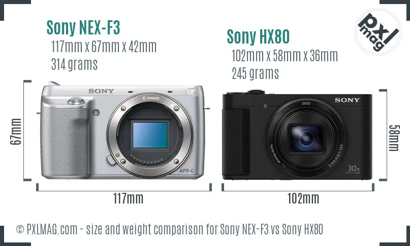 Sony NEX-F3 vs Sony HX80 size comparison