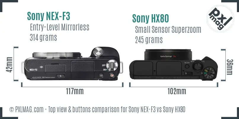 Sony NEX-F3 vs Sony HX80 top view buttons comparison