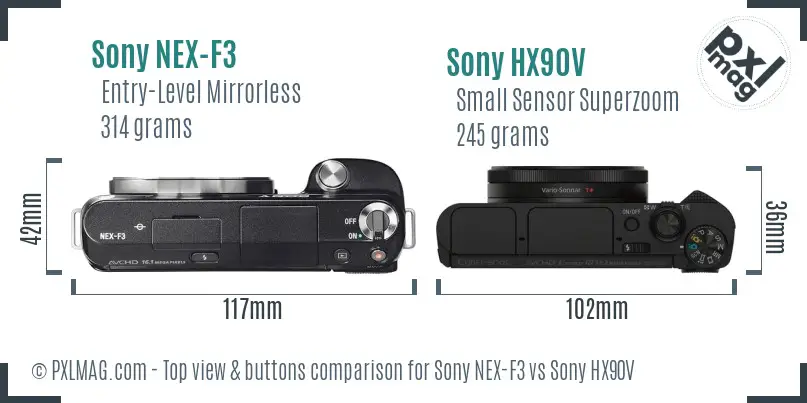 Sony NEX-F3 vs Sony HX90V top view buttons comparison