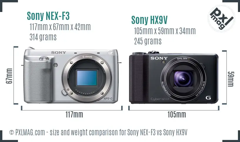 Sony NEX-F3 vs Sony HX9V size comparison