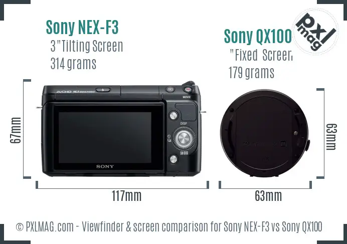 Sony NEX-F3 vs Sony QX100 Screen and Viewfinder comparison