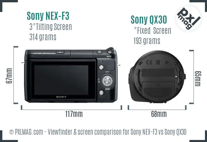 Sony NEX-F3 vs Sony QX30 Screen and Viewfinder comparison