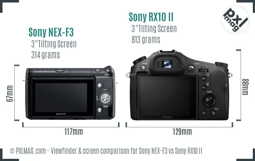 Sony NEX-F3 vs Sony RX10 II Screen and Viewfinder comparison