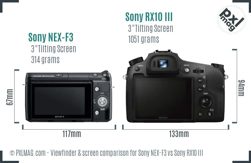 Sony NEX-F3 vs Sony RX10 III Screen and Viewfinder comparison