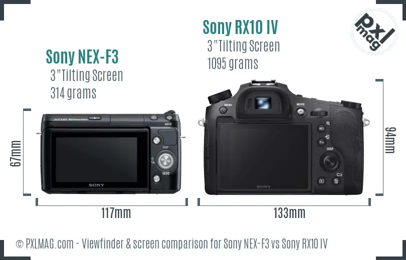 Sony NEX-F3 vs Sony RX10 IV Screen and Viewfinder comparison