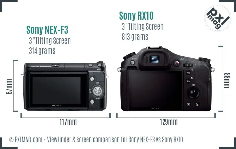 Sony NEX-F3 vs Sony RX10 Screen and Viewfinder comparison