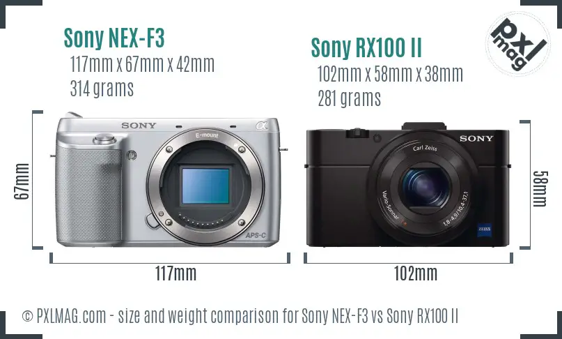 Sony NEX-F3 vs Sony RX100 II size comparison