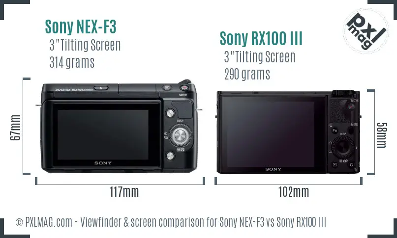 Sony NEX-F3 vs Sony RX100 III Screen and Viewfinder comparison