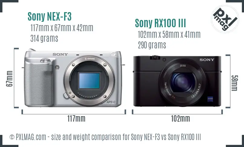 Sony NEX-F3 vs Sony RX100 III size comparison