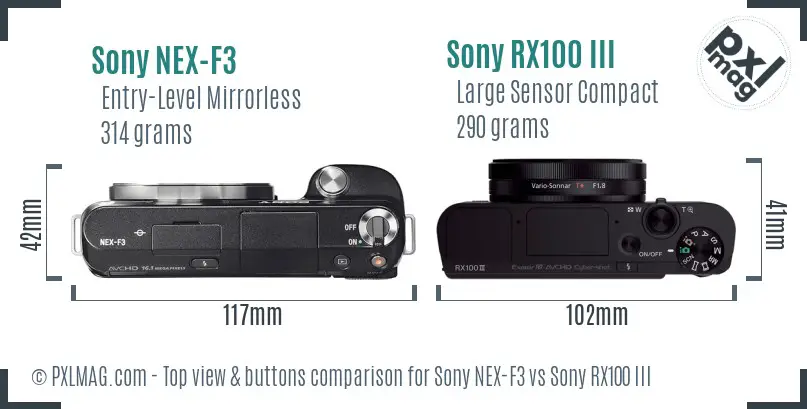 Sony NEX-F3 vs Sony RX100 III top view buttons comparison