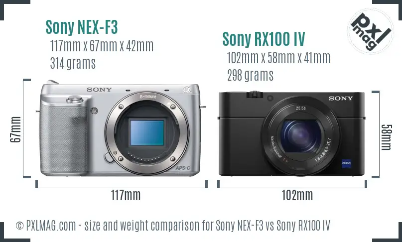 Sony NEX-F3 vs Sony RX100 IV size comparison