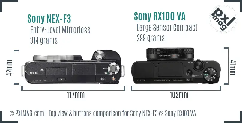Sony NEX-F3 vs Sony RX100 VA top view buttons comparison