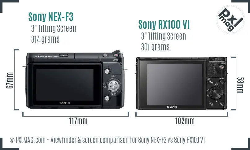Sony NEX-F3 vs Sony RX100 VI Screen and Viewfinder comparison