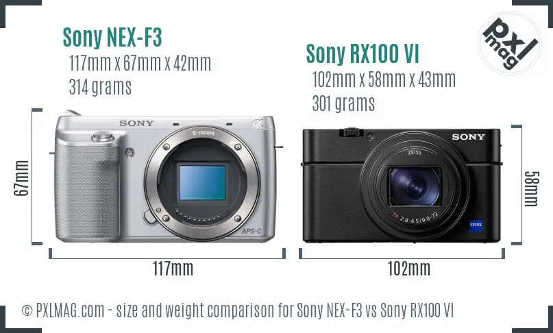 Sony NEX-F3 vs Sony RX100 VI size comparison