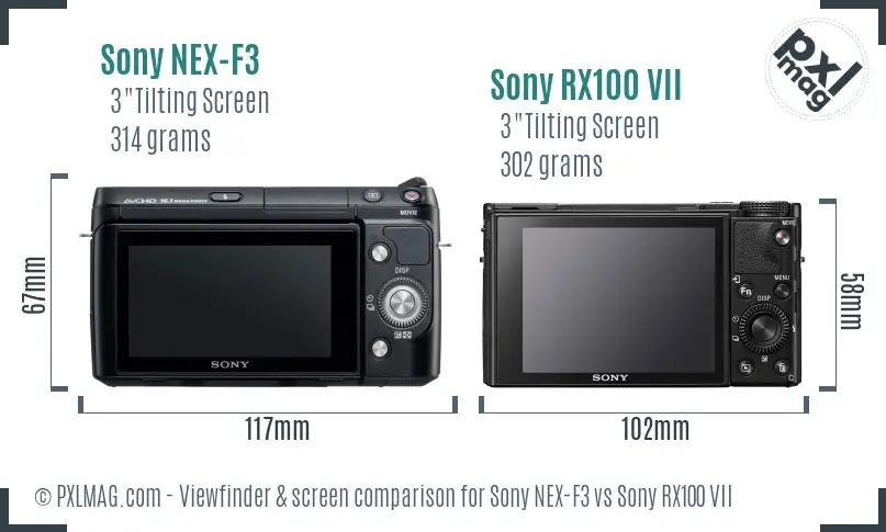 Sony NEX-F3 vs Sony RX100 VII Screen and Viewfinder comparison