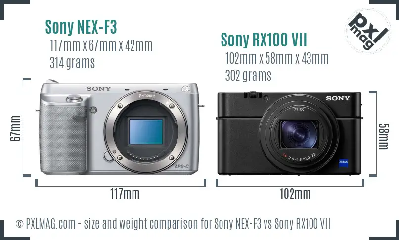Sony NEX-F3 vs Sony RX100 VII size comparison