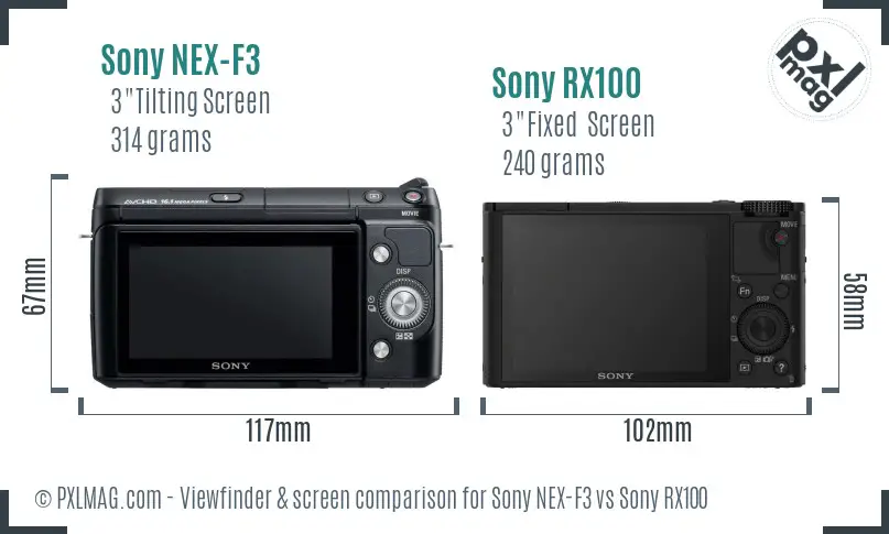 Sony NEX-F3 vs Sony RX100 Screen and Viewfinder comparison