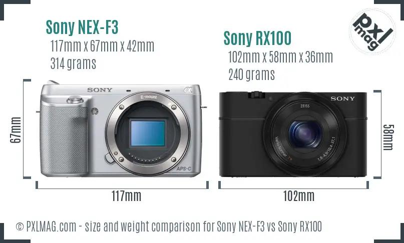 Sony NEX-F3 vs Sony RX100 size comparison