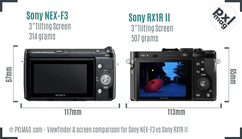 Sony NEX-F3 vs Sony RX1R II Screen and Viewfinder comparison