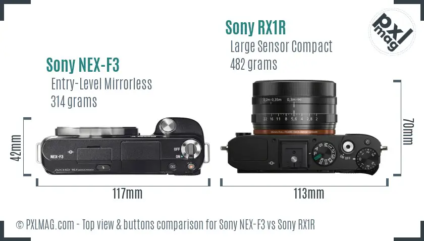 Sony NEX-F3 vs Sony RX1R top view buttons comparison