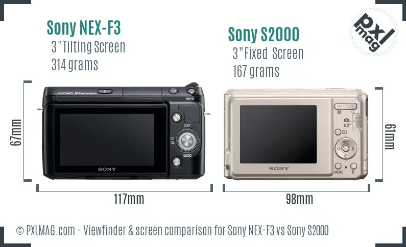 Sony NEX-F3 vs Sony S2000 Screen and Viewfinder comparison