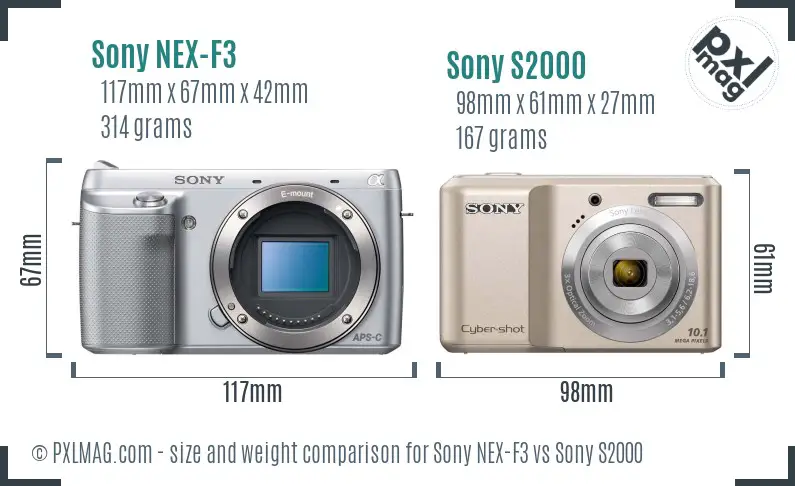 Sony NEX-F3 vs Sony S2000 size comparison