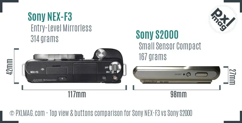 Sony NEX-F3 vs Sony S2000 top view buttons comparison