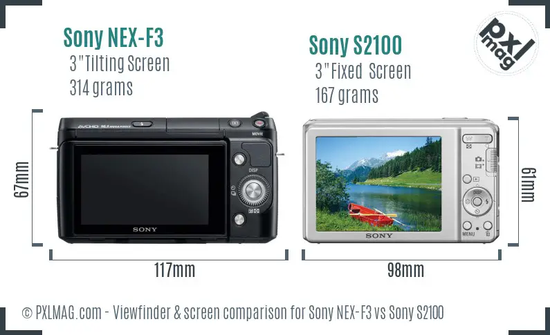 Sony NEX-F3 vs Sony S2100 Screen and Viewfinder comparison