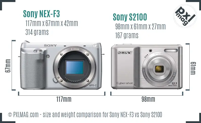 Sony NEX-F3 vs Sony S2100 size comparison