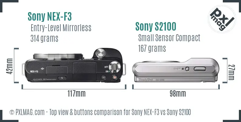 Sony NEX-F3 vs Sony S2100 top view buttons comparison