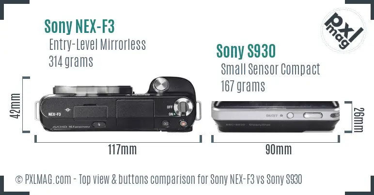 Sony NEX-F3 vs Sony S930 top view buttons comparison