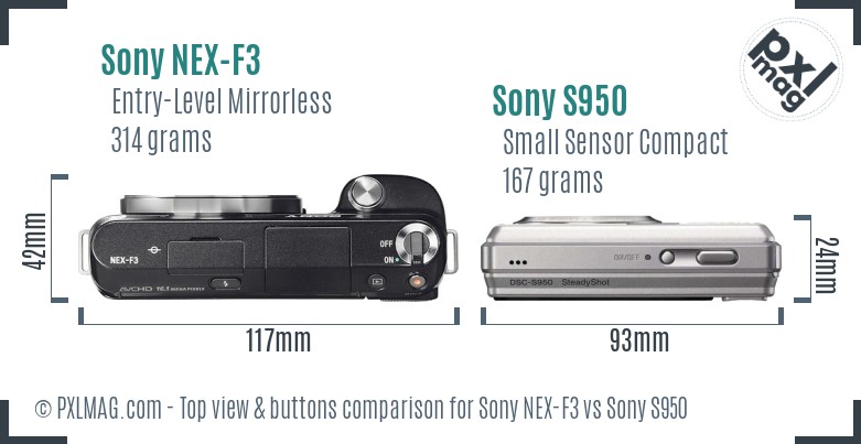 Sony NEX-F3 vs Sony S950 top view buttons comparison