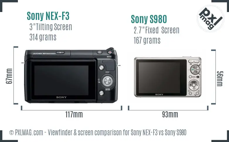 Sony NEX-F3 vs Sony S980 Screen and Viewfinder comparison