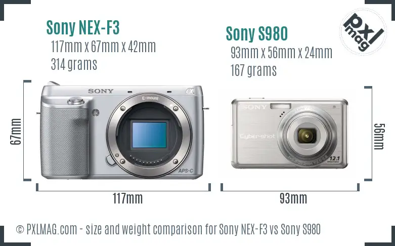 Sony NEX-F3 vs Sony S980 size comparison