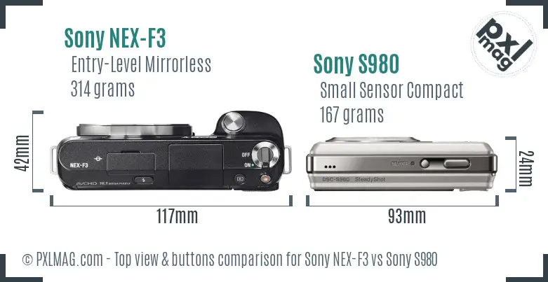 Sony NEX-F3 vs Sony S980 top view buttons comparison
